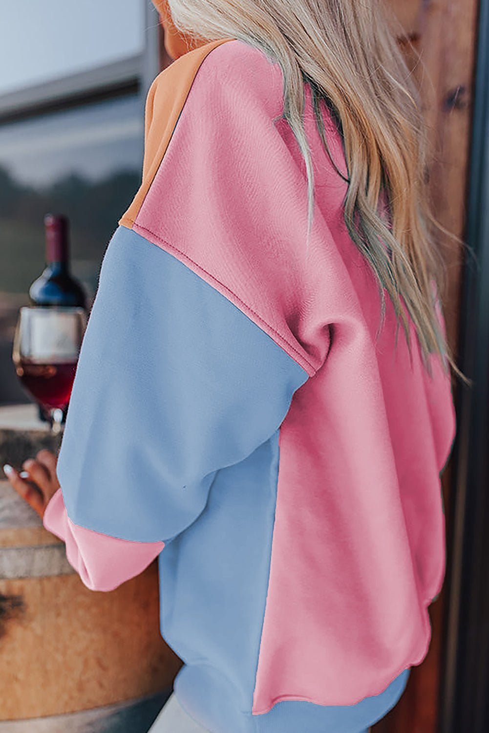 Meadow Mauve Colorblock Patchwork Drop Shoulder Sweatshirt - Essential Retail Store