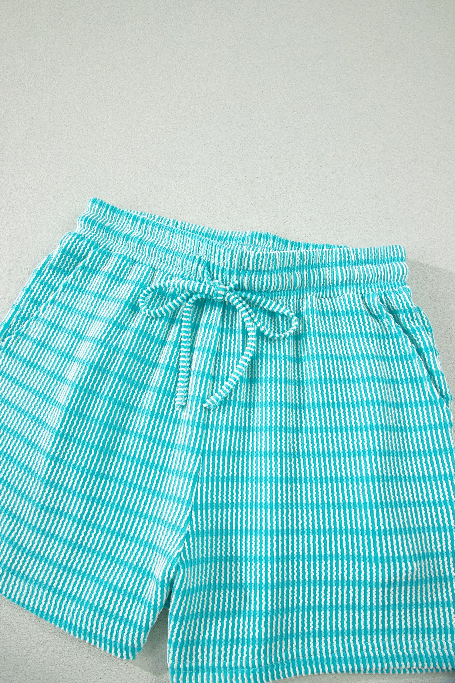 Rose Stripe Raised Rib Loose Tee Drawstring Elastic Waist 2pcs Short Set