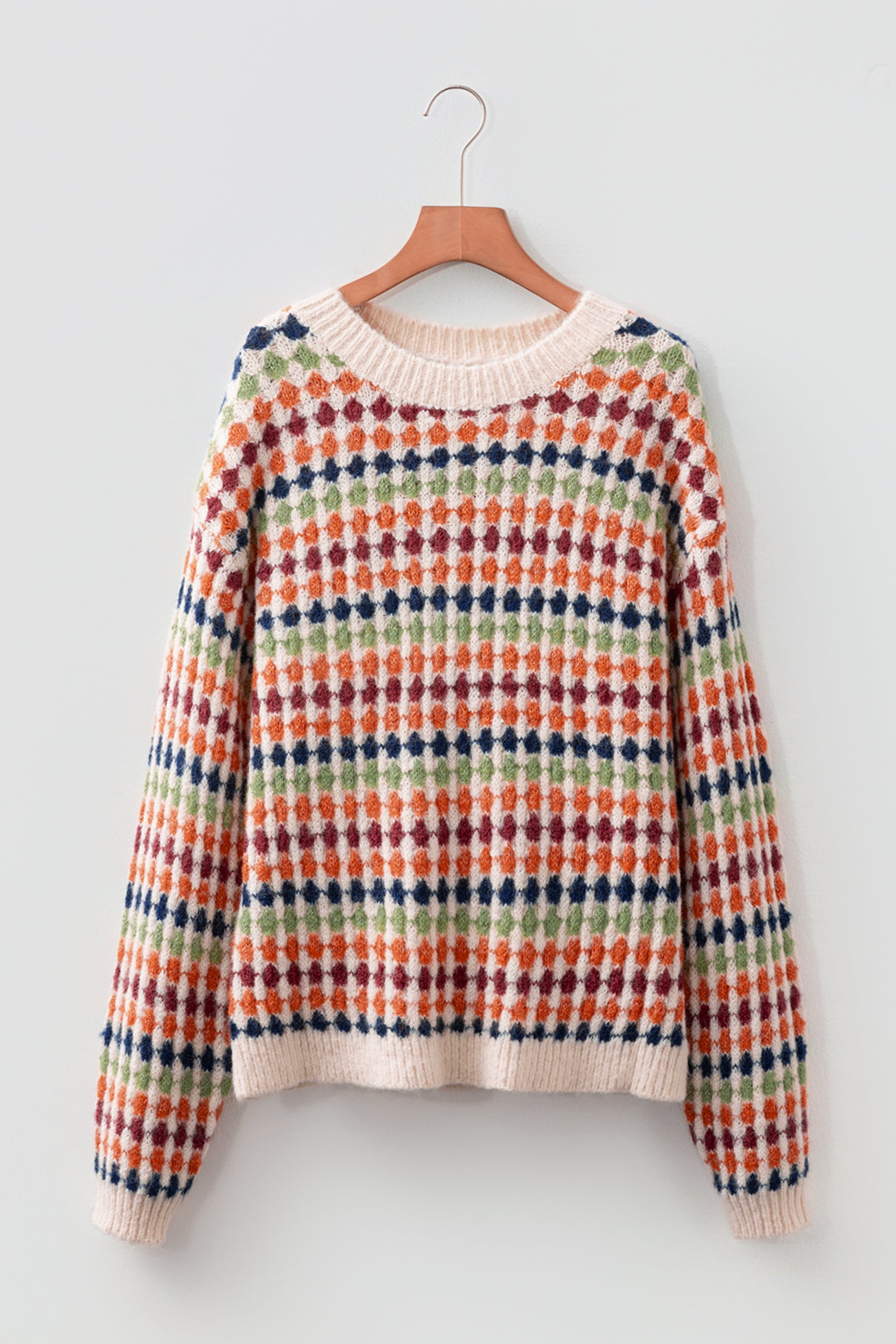 Multicolour Dotty Striped Pattern Knit Drop Shoulder Sweater - Essential Retail Store