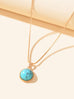 Bohemian Jewelry Gold Chain Round Turquoise Pendant Necklace Ethnic