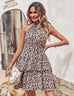 Summer Printed Halter Dress Fashion Boho Backless Ruffled A-Line Beach