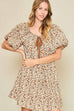 Umgee Full Size Lace Tape Drawstring Floral Puff Sleeve Mini Dress