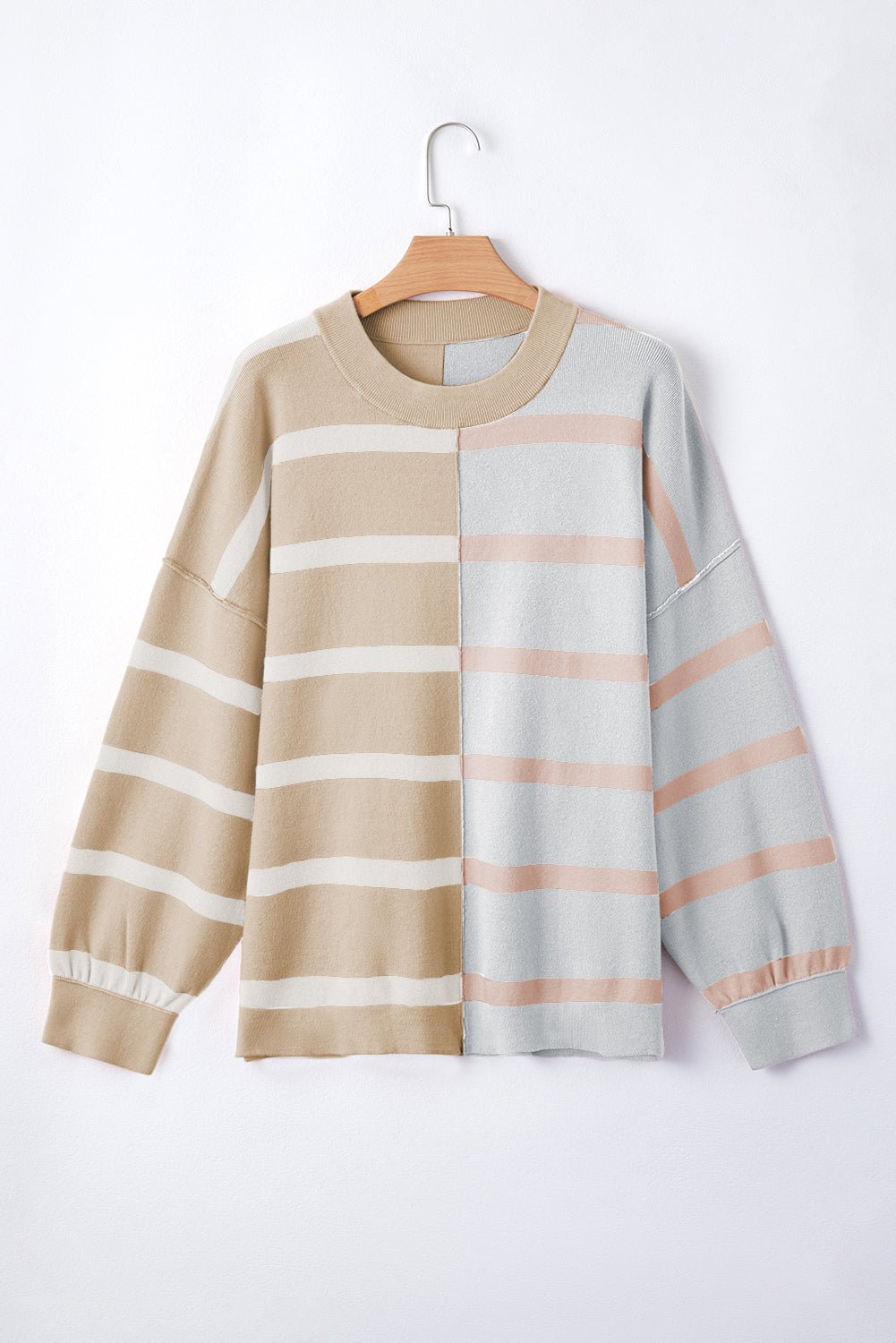 Khaki Stripe Colorblock Oversized Sweater - Essential Retail Store