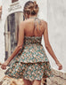 Summer Printed Halter Dress Fashion Boho Backless Ruffled A-Line Beach
