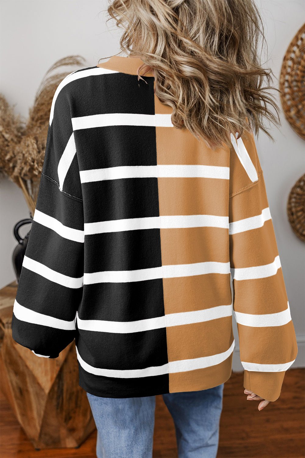 Khaki Stripe Colorblock Oversized Sweater - Essential Retail Store