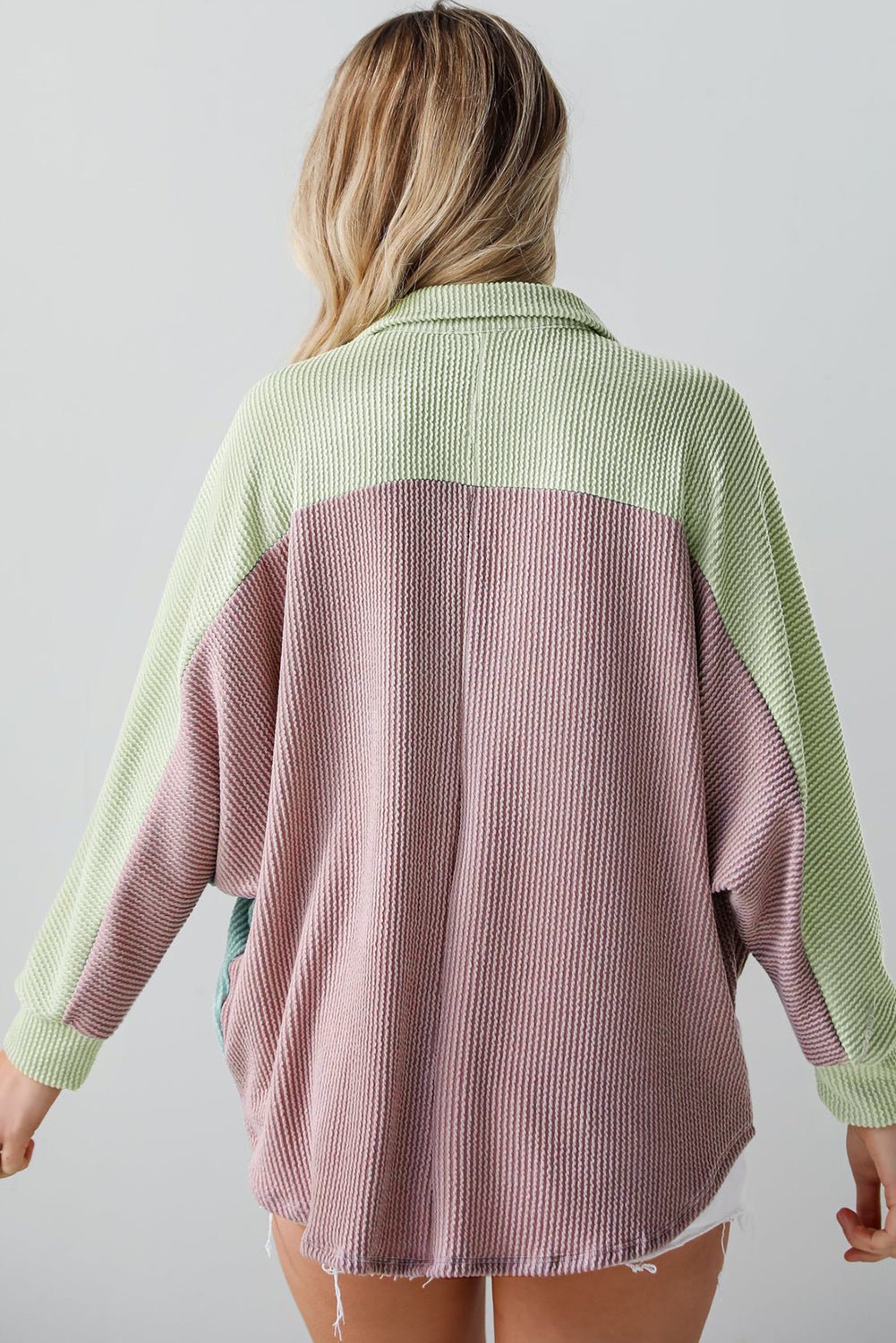 Phalaenopsis Color Block Corded Buttoned Oversized Shacket - Essential Retail Store