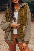 Jungle Green Quilted Textured Patchwork Loose Fit Hooded Jacket - Essential Retail Store
