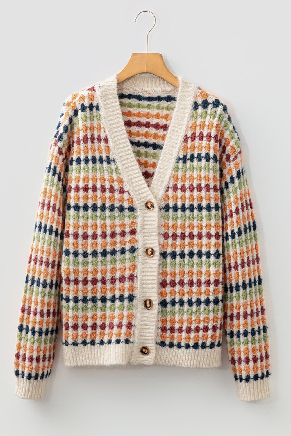 Multicolour Dotty Pattern Knit Button Front V Neck Sweater Cardigan - Essential Retail Store