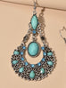 Bohemian Tribal Ethnic Antique Silver Rhinestone Hollow Water Drop