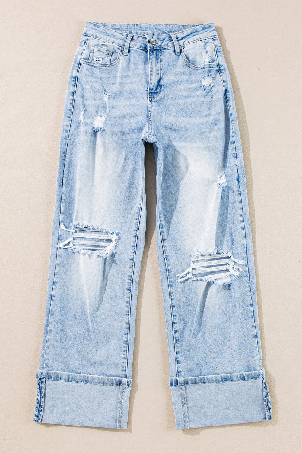 Beau Blue Light Wash Distressed Straight Jeans - Essential Retail Store