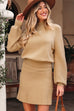 Solid High Neck Sweater and Pleated Mini Skirt Set