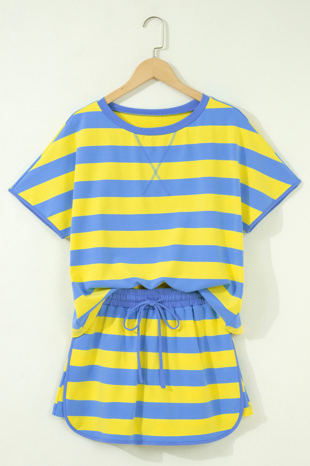 Rose Stripe Dolman Tee Drawstring Skort Athletic 2pcs Set - Essential Retail Store