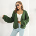 Puff Sleeve Cardigan Sweater - Women Clothes Front Chunky Knitwear
