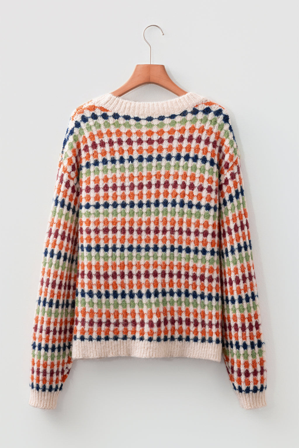 Multicolour Dotty Striped Pattern Knit Drop Shoulder Sweater - Essential Retail Store