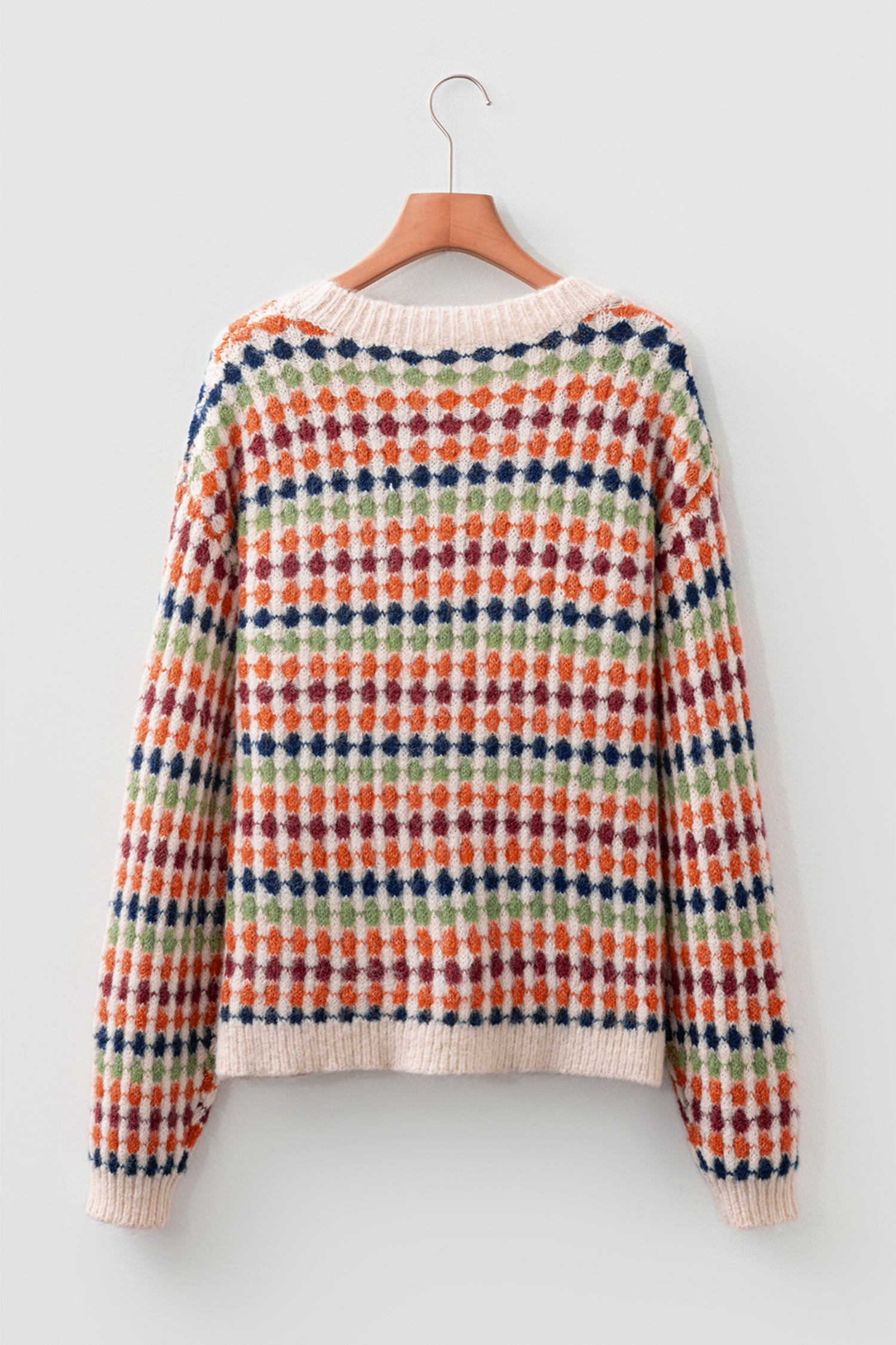 Multicolour Dotty Striped Pattern Knit Drop Shoulder Sweater - Essential Retail Store