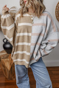 Khaki Stripe Colorblock Oversized Sweater - Essential Retail Store