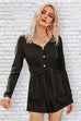 Button Down V Neck Solid Romper