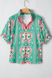 Kamiyah Boho Abstract Striped Collared V Neck Blou