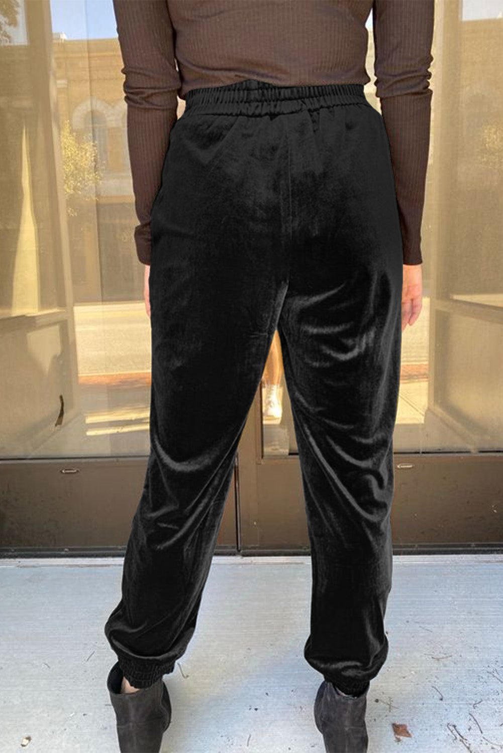 Black Solid Velvet Jogger Pants - Essential Retail Store
