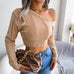 Bare Shoulders Knitted Sweater - Women Long Sleeve Short Pullover