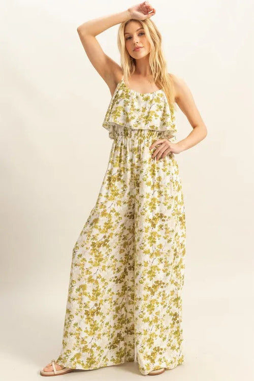 HYFVE Floral Print Spaghetti Strap Wide Leg Jumpsuit