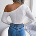 Bare Shoulders Knitted Sweater - Women Long Sleeve Short Pullover
