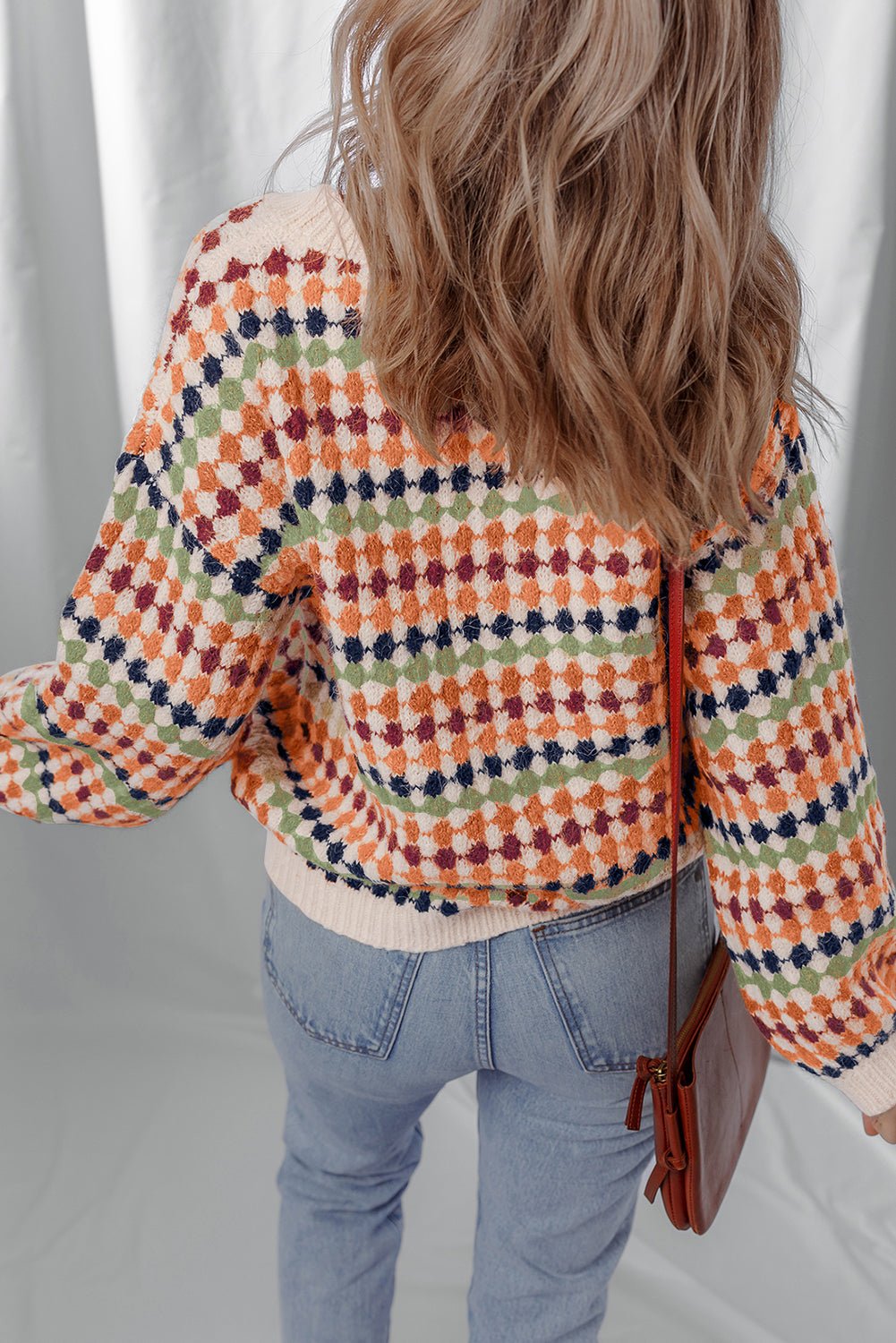 Multicolour Dotty Striped Pattern Knit Drop Shoulder Sweater - Essential Retail Store