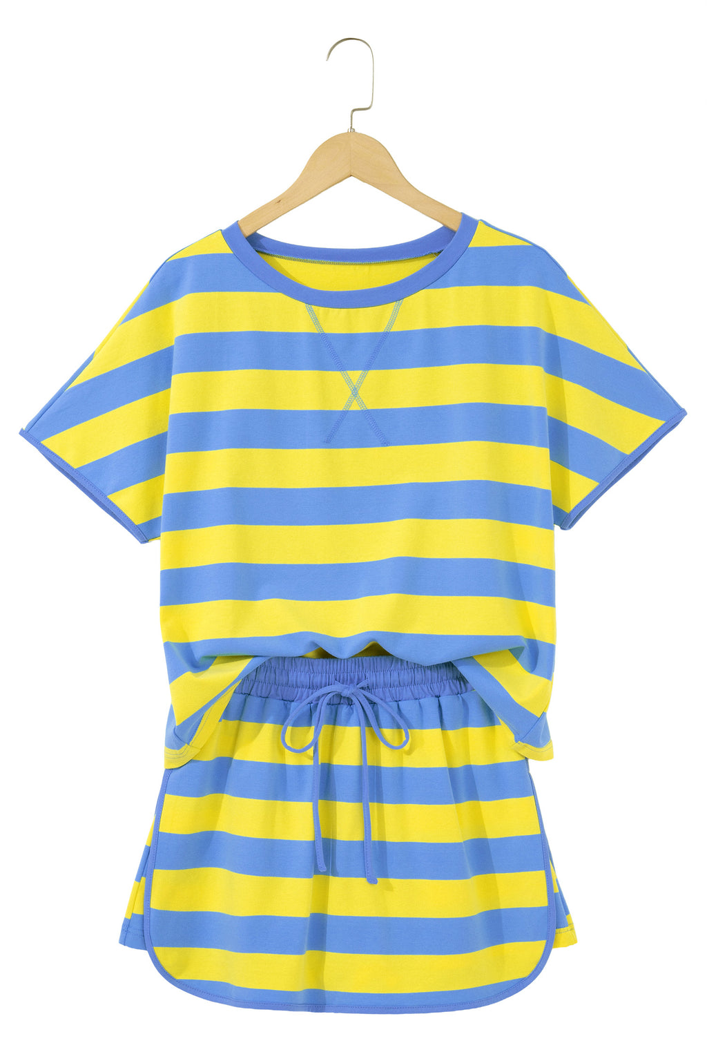 Rose Stripe Dolman Tee Drawstring Skort Athletic 2pcs Set - Essential Retail Store