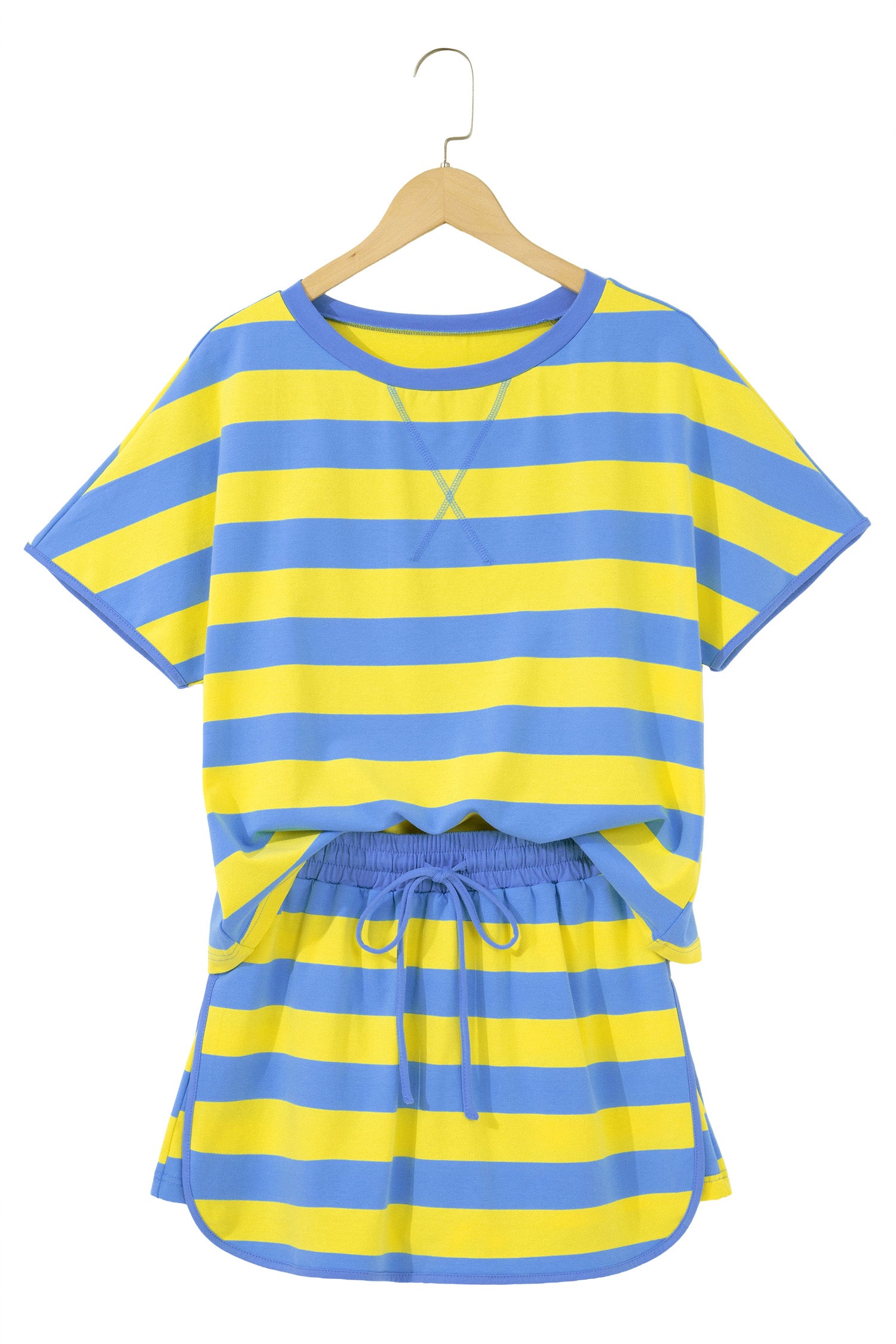 Rose Stripe Dolman Tee Drawstring Skort Athletic 2pcs Set - Essential Retail Store