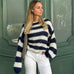 Loose Striped Pullover Sweater - Fashion Versatile Long-sleeved
