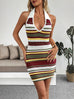 Multi-Color Striped Halter Neck : Knit Sweater Dress