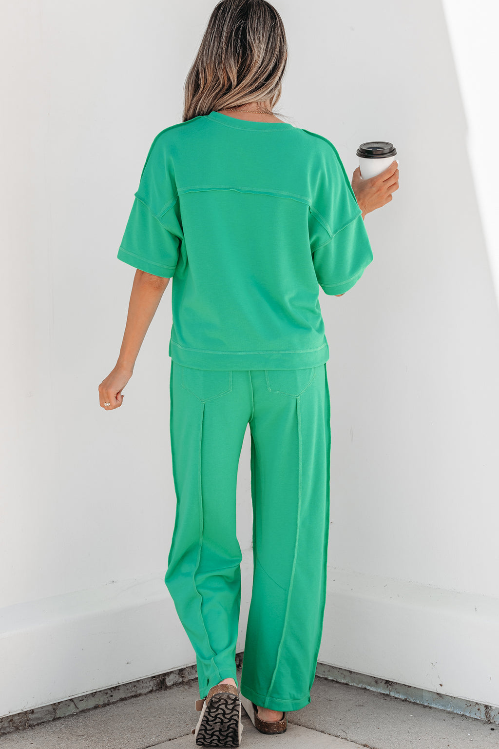 Rose Red Drop Shoulder Boxy Tee and Barrel Pants Set - Essential Retail Store