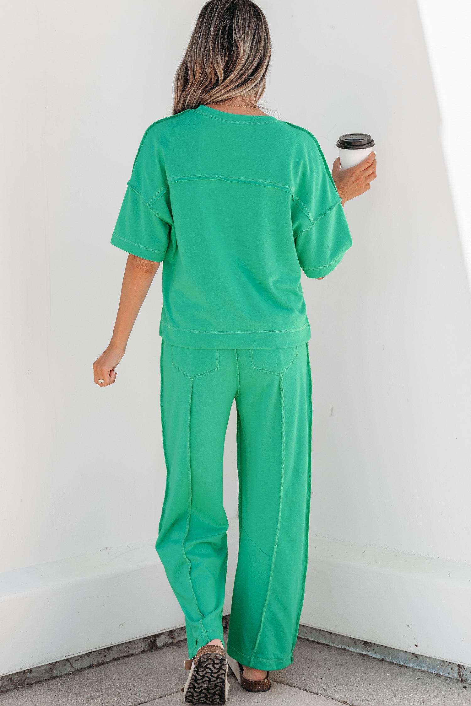 Rose Red Drop Shoulder Boxy Tee and Barrel Pants Set - Essential Retail Store