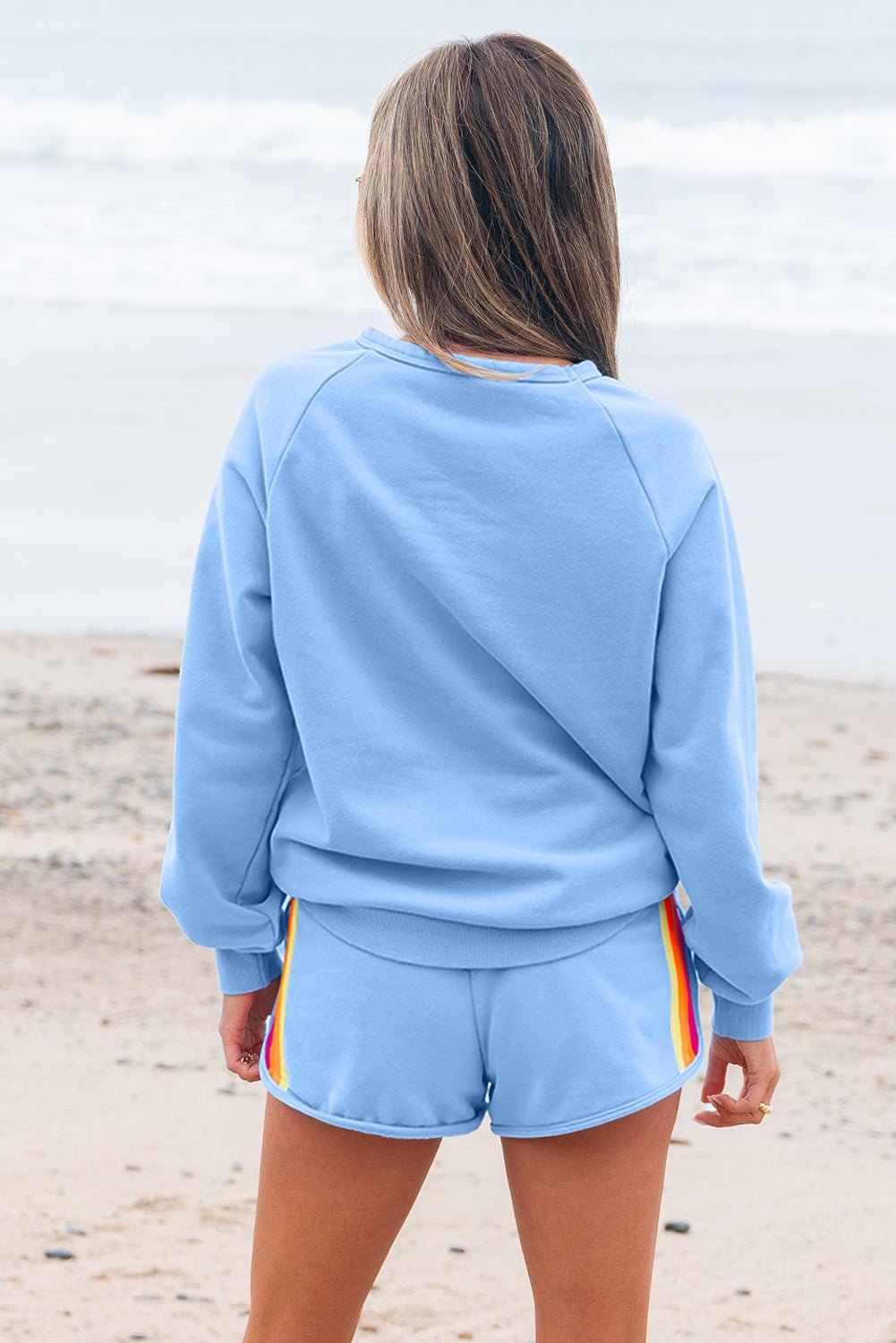 Bonbon Striped Accent Pullover and Shorts Two Piece Casual Set - Essential Retail Store