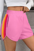 Bonbon Color Block Stripes Elastic High Waist Active Shorts - Essential Retail Store