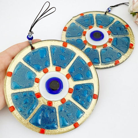 Handmade Glass Evil Eye Bead, Evil Eye Wall Hanging, Blue Evil Eye