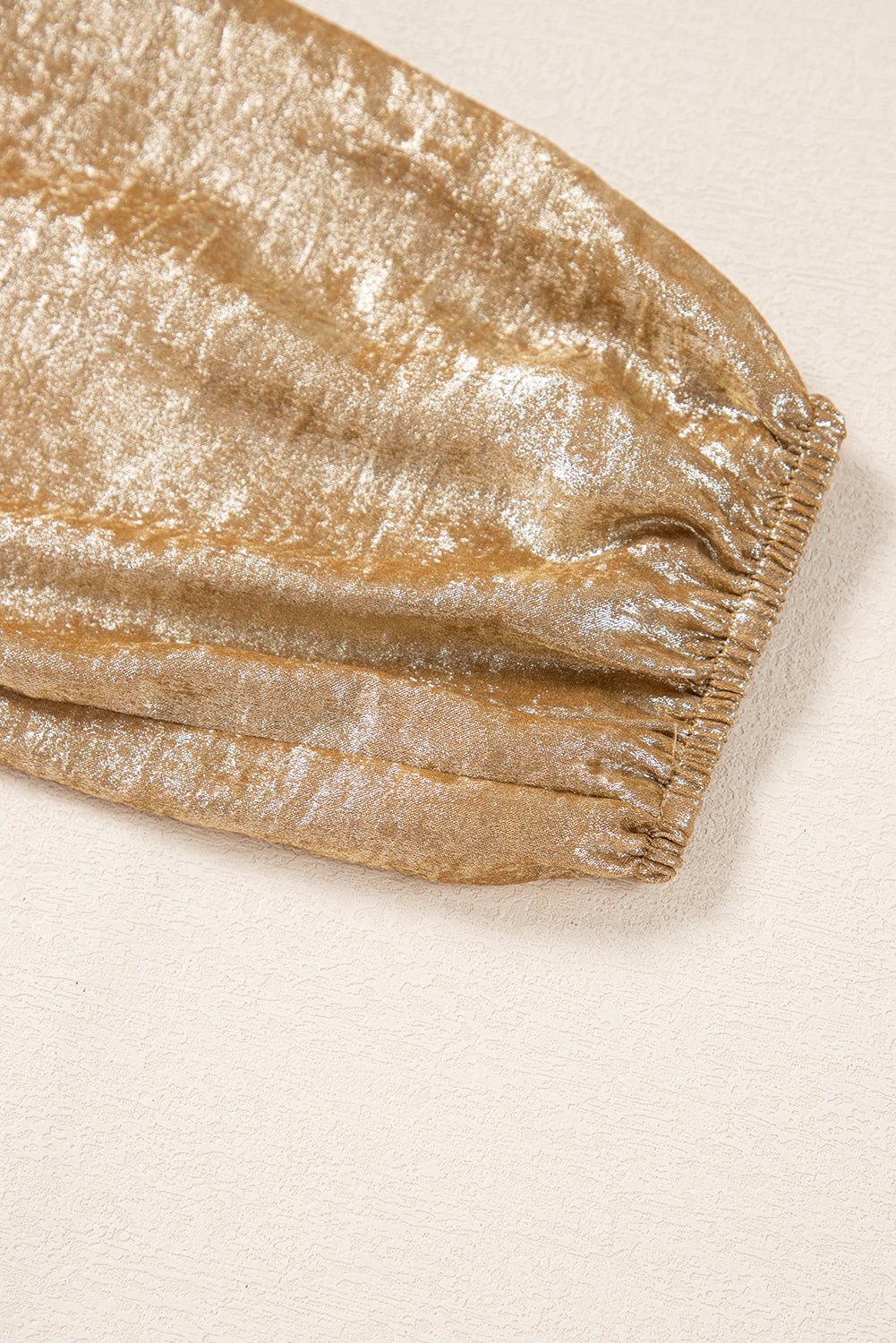 Gold Bow Tie Front Puff 3/4 Sleeve Ruffle Hem Blouse - Essential Retail Store