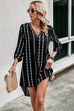 Striped Print Roll Tab Sleeve Tunic Loose Dress