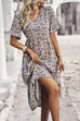 Boho Floral Ruffle Hem V Neck Short Sleeve Dress