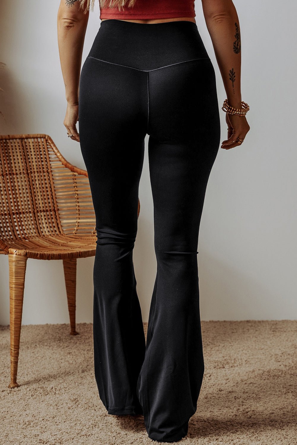 Black V Shape High Waist Flared Leggings - Essential Retail Store