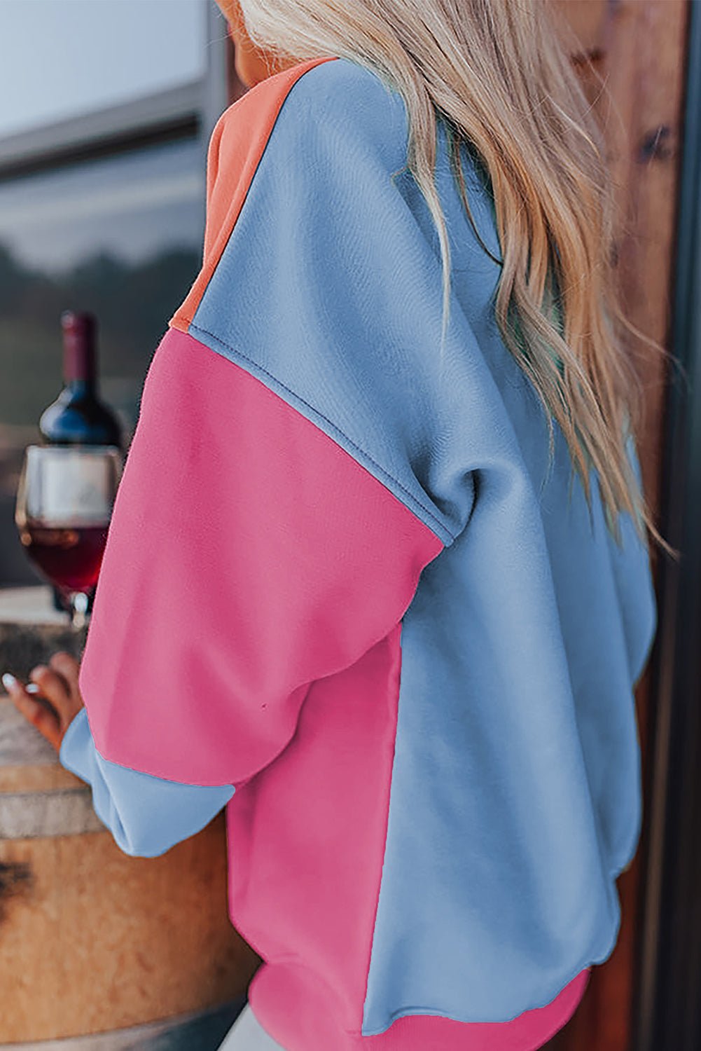 Meadow Mauve Colorblock Patchwork Drop Shoulder Sweatshirt - Essential Retail Store