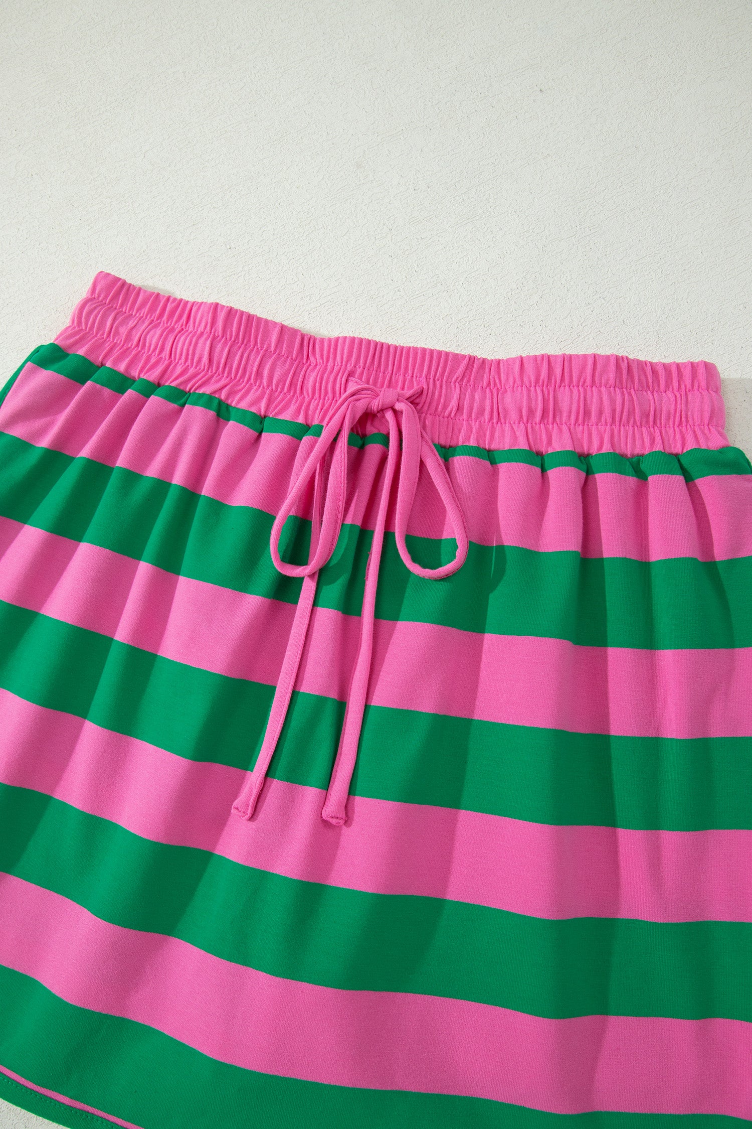 Rose Stripe Dolman Tee Drawstring Skort Athletic 2pcs Set - Essential Retail Store