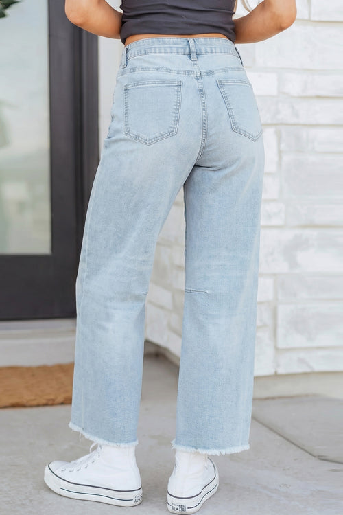 Beau Blue Frayed Cropped Straight Jeans - Essential Retail Store