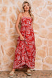 Red Floral Print Spaghetti Strap Empire Waist Maxi