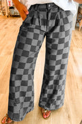 Dark Grey Checkered Denim Wide Leg Jeans - Essential Retail Store