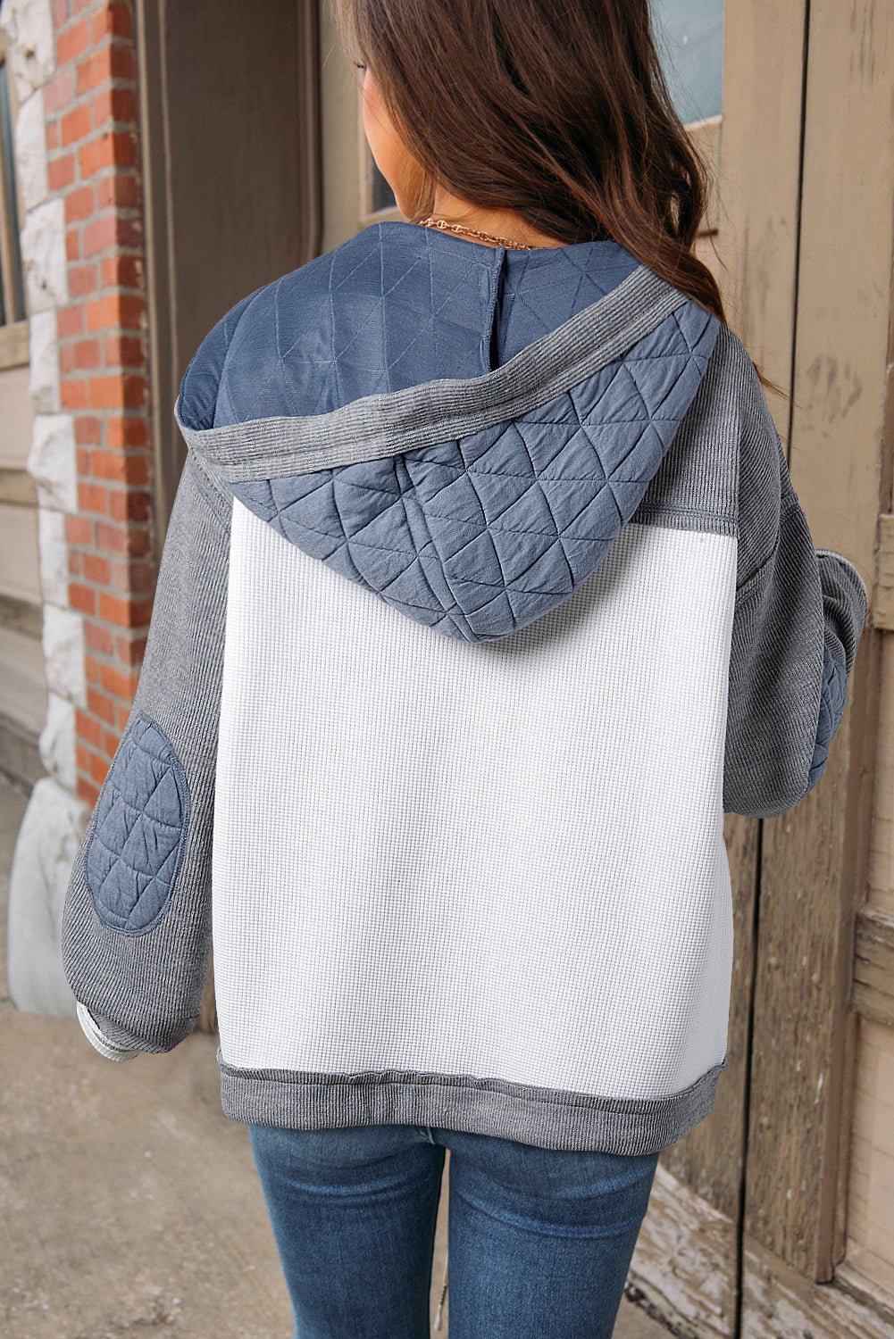 Jungle Green Quilted Textured Patchwork Loose Fit Hooded Jacket - Essential Retail Store