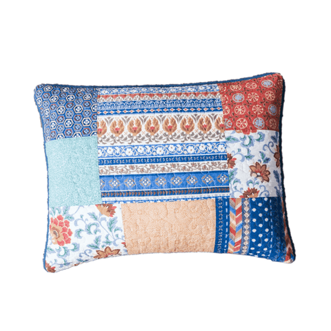 DaDa Bedding Bohemian Vibes Mediterranean Blue Patchwork Floral Pillow