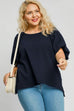 Umgee Full Size Boxy Cut Jacquard Round Neck Top with Side Slit Plus