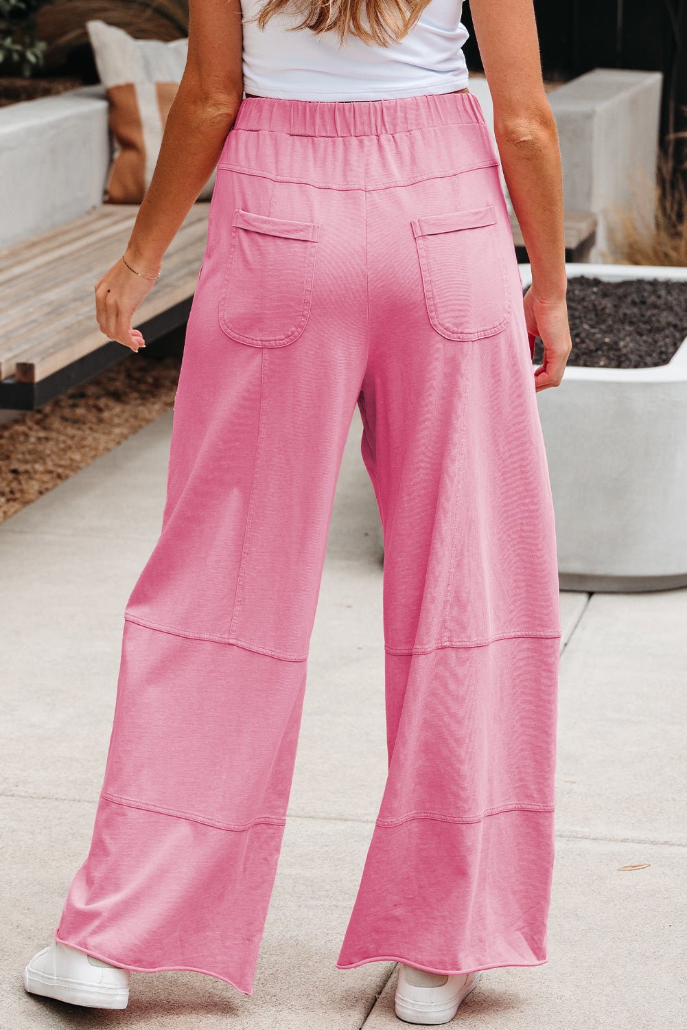 Bonbon Mineral Wash Exposed Seam Drawstring Elastic Waistband Wide Leg Cargo Pants - Essential Retail Store