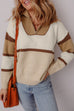 Colorblock Stripe Quarter Zip Collared Sweater